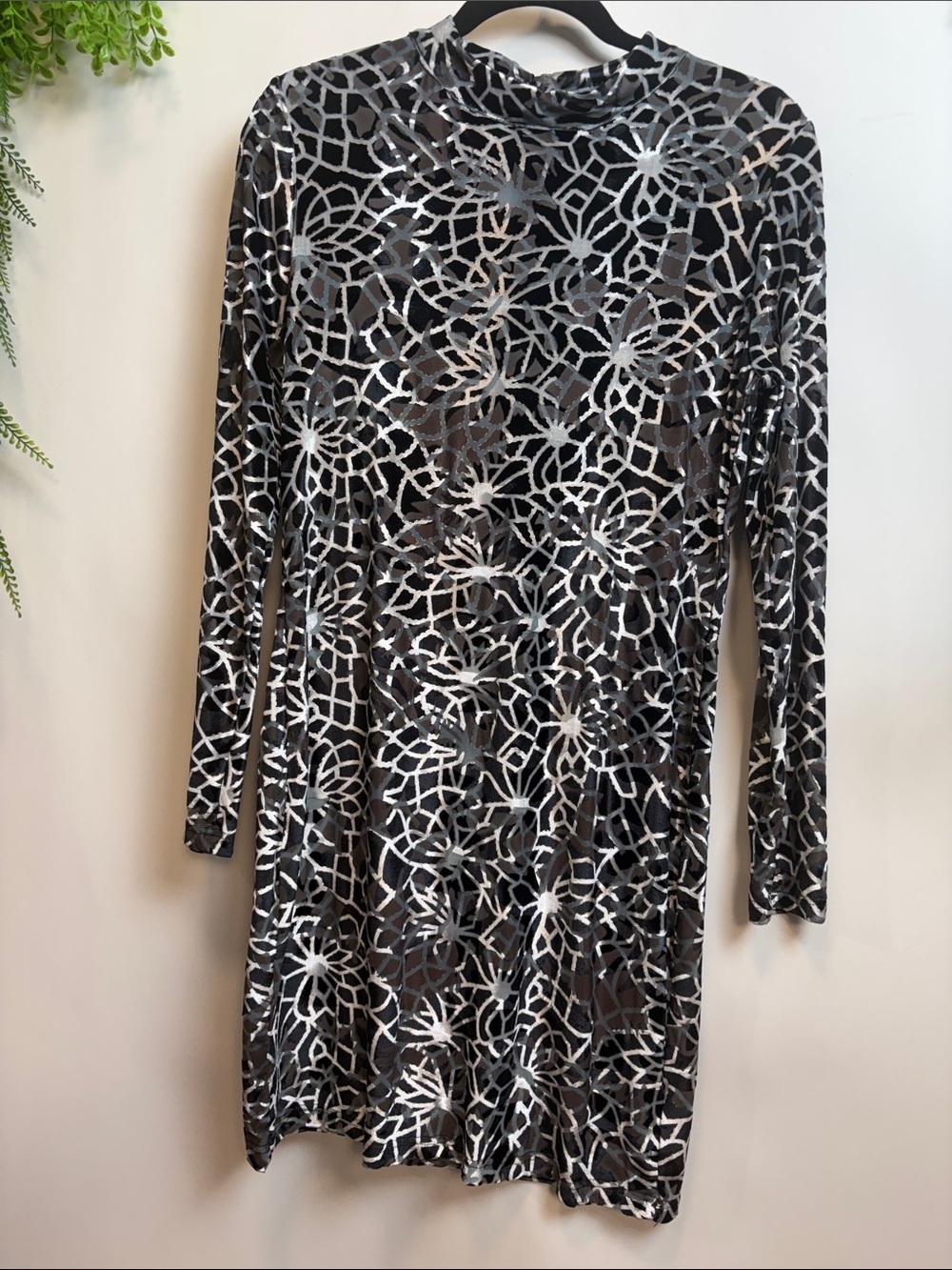 SHEIN Black Dress with Silver Floral Burnout Pattern